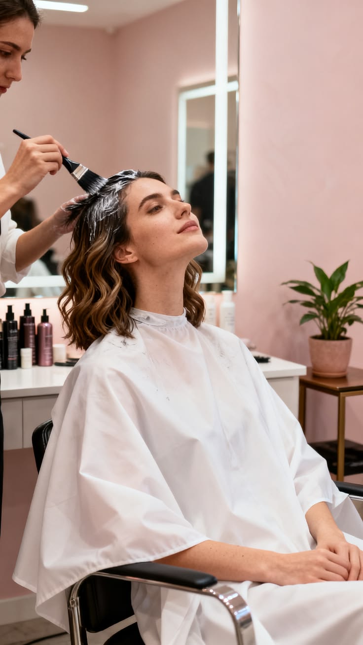 A stylist applying colour at the unisex hair studio