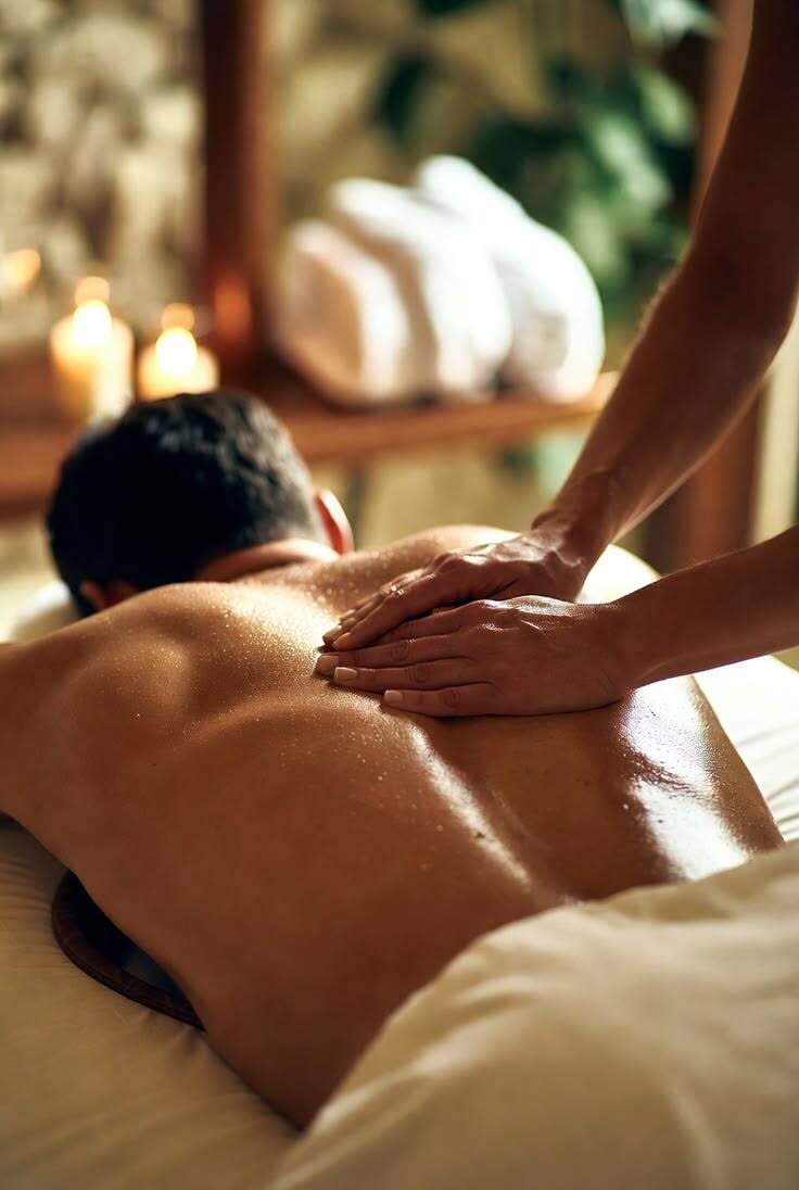 A relaxing candlelit back massage with warm oil